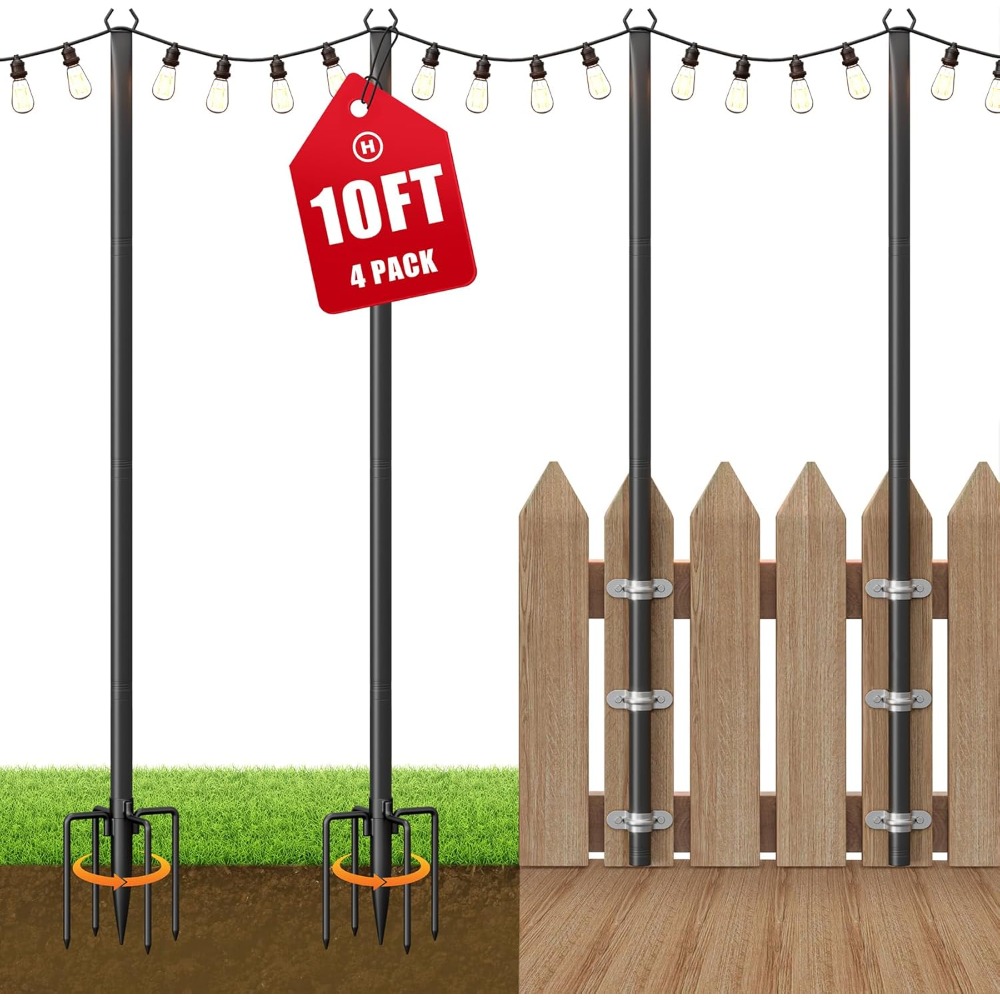 String Light Outdoor - Paquet de 4 poteaux lumineux pour